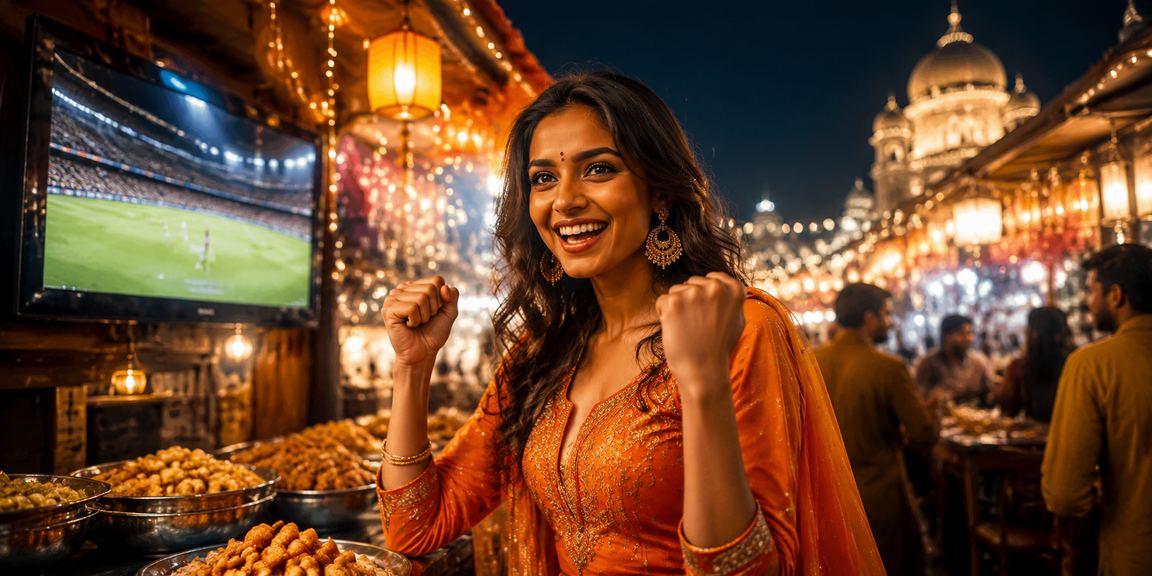 Excited player enjoying Andar Bahar online on mobile during nightlife in India